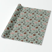 Rusten Groen Prettig Kerstfeest Denneappel Hulst B Cadeaupapier (Uitgerold)