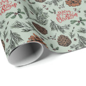 Rusten Groen Prettig Kerstfeest Denneappel Hulst B Cadeaupapier (Rol Hoek)