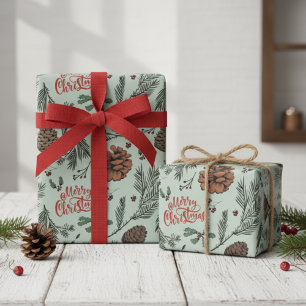 Rusten Groen Prettig Kerstfeest Denneappel Hulst B Cadeaupapier