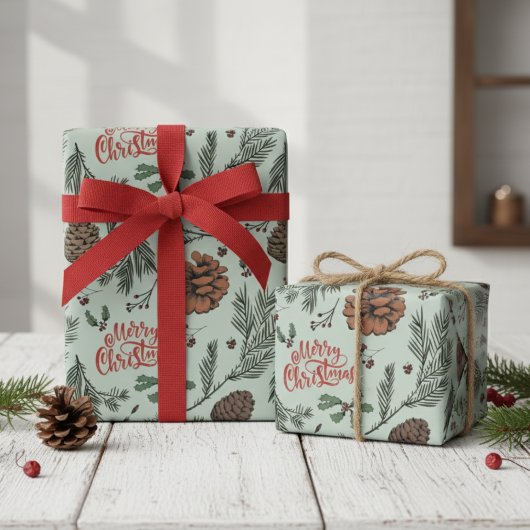 Rusten Groen Prettig Kerstfeest Denneappel Hulst B Cadeaupapier
