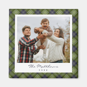 Rusten Groen Schotsgeruit Familie Foto Kerstmis Magneet