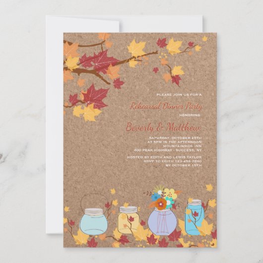 Rusten Herfst Mason Jars Uitnodiging (Voorkant)