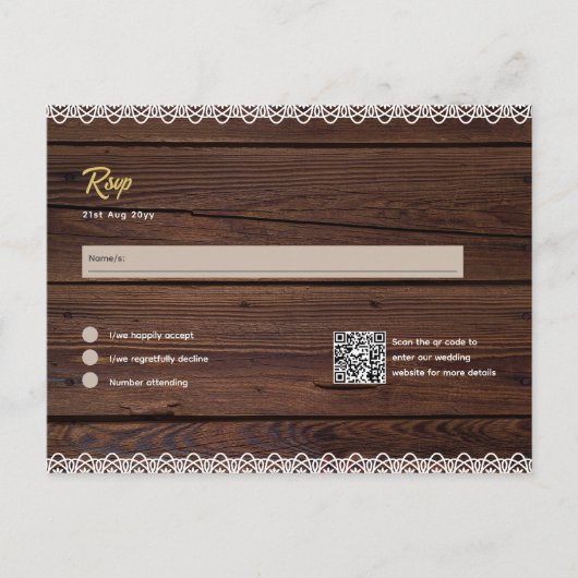Rusten Hout RSVP MENU QR CODE Kant Budget (Voorkant)
