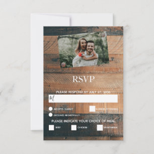Rusten Houten Foto Huwelijks RSVP Kaarten Kaartje