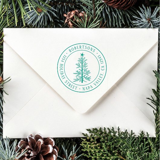 Rusten Kerst Pijnboom Retouradres Rond Rubberstempel