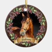 Rusten Kerstmis Aangepast Paard Foto Keramisch Ornament (Voorkant)