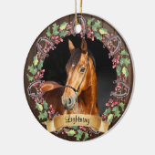 Rusten Kerstmis Aangepast Paard Foto Keramisch Ornament (Links)