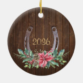 Rusten Kerstmis Aangepast Paard Foto Keramisch Ornament (Achterkant)