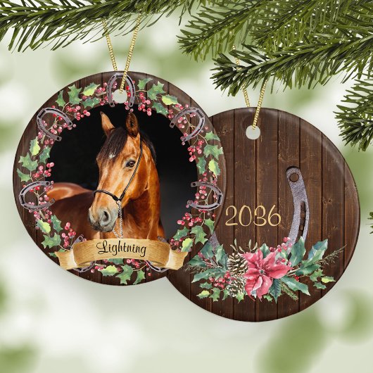 Rusten Kerstmis Aangepast Paard Foto Keramisch Ornament