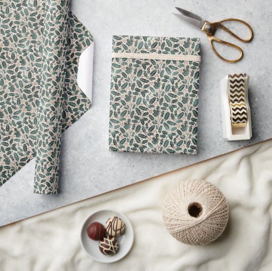 Rusten Kerstmis Hulst Cadeaupapier (Crafts)