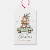 Rusten Kerstmis Kerstman Auto Waterverf Cadeaulabel (Voorkant)