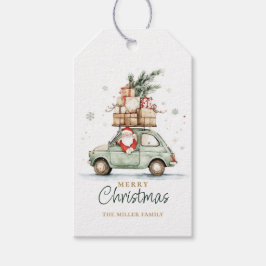Rusten Kerstmis Kerstman Auto Waterverf Cadeaulabel