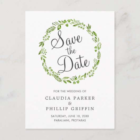 Rusten Krans van Olijfblad Save the Date Aankondigingskaart (Voorkant)