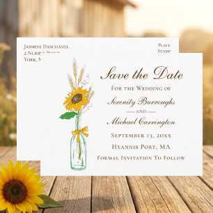 Rusten Sunflower Trouw Bloemstuk Save The Date   Briefkaart