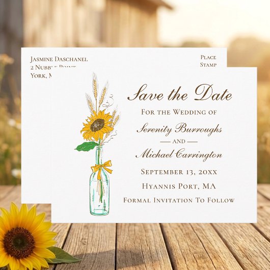 Rusten Sunflower Trouw Bloemstuk Save The Date Briefkaart