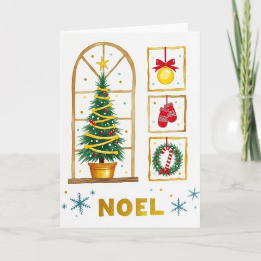 Rusten venster groene kerstkaart kaart (Voorkant)