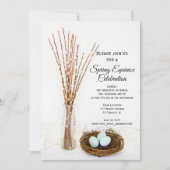 Rusten Vogelnest Eieren Lente Equinox Feestje Kaart (Voorkant)