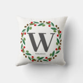 Rusten Winter Kerstmis Monogram Initiaal Krans Kussen (Achterkant)