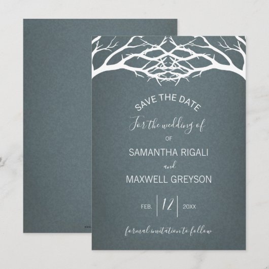 Rusten Winterse Berkenboom Save the Date Kaart (Voorkant / Achterkant)
