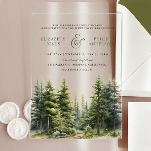 Rustenbos Dennebomen Bos Bruiloft Acryl Uitnodigingen