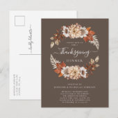 Rustenbruine herfst bloemendankdiner uitnodiging briefkaart (Voorkant / Achterkant)