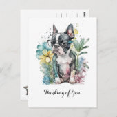 Rustend "Boston" Gezicht Boston Puppy Bril Bloemig Briefkaart (Voorkant / Achterkant)