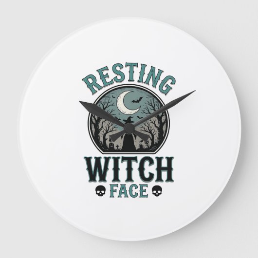Rustend Heksengezicht Vintage Halloween-ontwerp_1 Grote Klok (Voorkant)