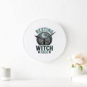 Rustend Heksengezicht Vintage Halloween-ontwerp_1 Grote Klok (Huis)