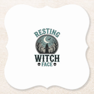 Rustend Heksengezicht Vintage Halloween-ontwerp_1 Kartonnen Onderzetters