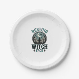 Rustend Heksengezicht Vintage Halloween-ontwerp_1 Papieren Bordje
