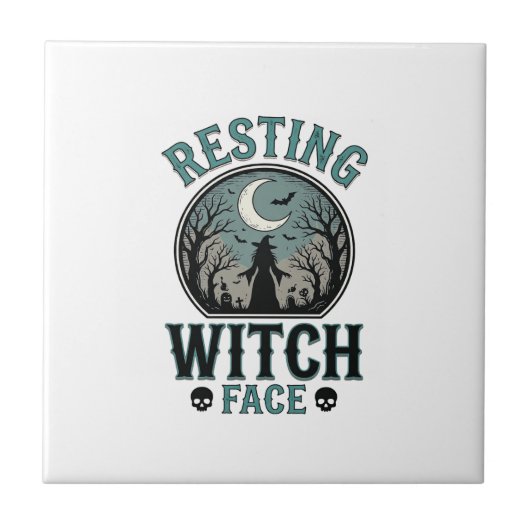 Rustend Heksengezicht Vintage Halloween-ontwerp_1 Tegeltje (Voorkant)