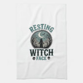 Rustend Heksengezicht Vintage Halloween-ontwerp_1 Theedoek (Verticaal)