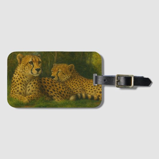 Rustende Cheetah Duo in het bos Bagagelabel (Voorkant (horizontaal))