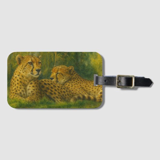Rustende Cheetah Duo in het bos Bagagelabel (Voorkant (horizontaal))