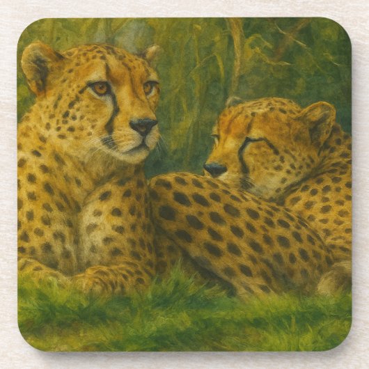 Rustende Cheetah Duo in het bos Bier Onderzetter (Voorkant)