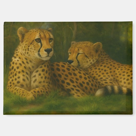 Rustende Cheetah Duo in het bos Magneet (Voorkant)