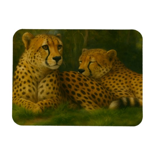 Rustende Cheetah Duo in het bos Magneet (Horizontaal)