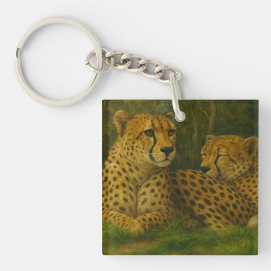 Rustende Cheetah Duo in het bos Sleutelhanger (voorkant)