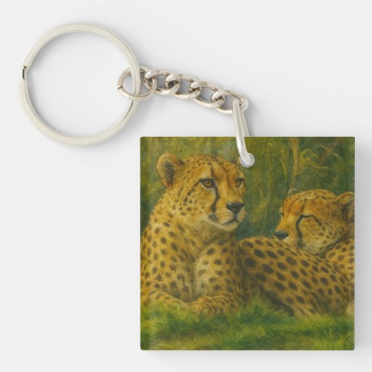 Rustende Cheetah Duo in het bos Sleutelhanger (voorkant)