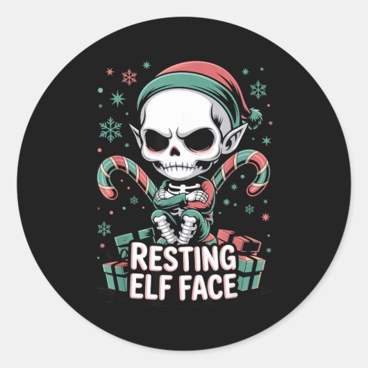 Rustende Elfengezicht Grappige Kerst Mooie Enge Vr Ronde Sticker (Voorkant)