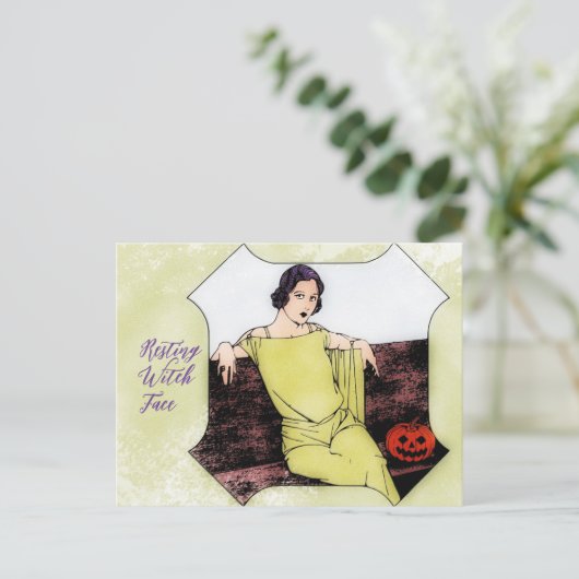 Rustende heks gezicht modieuze  vrouw briefkaart (Staand voorkant)