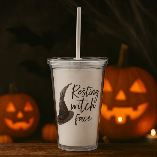 Rustende Heks Gezicht Tumbler | Grappig Halloween  Acryl Drinkbeker