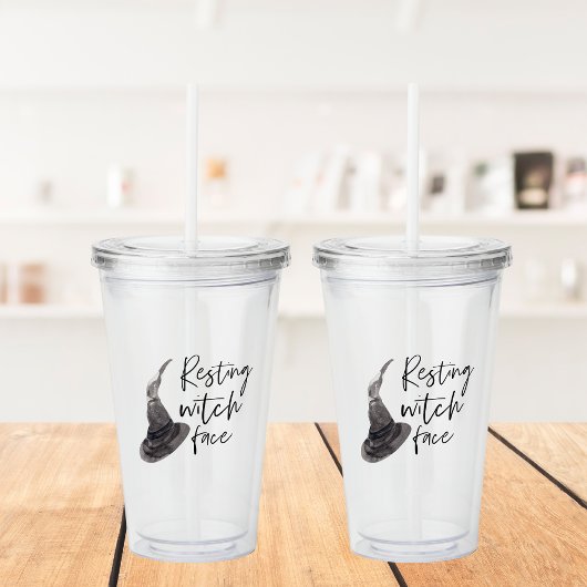 Rustende Heks Gezicht Tumbler | Grappig Halloween  Acryl Drinkbeker