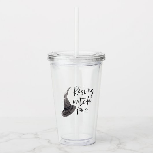 Rustende Heks Gezicht Tumbler | Grappig Halloween  Acryl Drinkbeker (Voorkant)