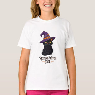 Rustende Heksen Gezicht Grappige Zwarte Kat Hallow T-shirt