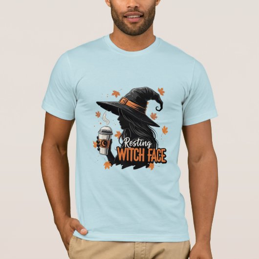 Rustende Heksengezicht Koffie Halloween T-shirt (Voorkant)