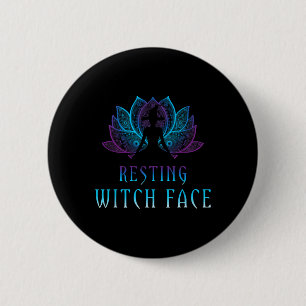 Rustende Heksengezicht Lotus Grappige Halloween Yo Ronde Button 5,7 Cm