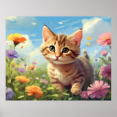 *~* Rustende Kat Bloemen 5:4 Kitten Cat AP68 Poster (Voorkant)