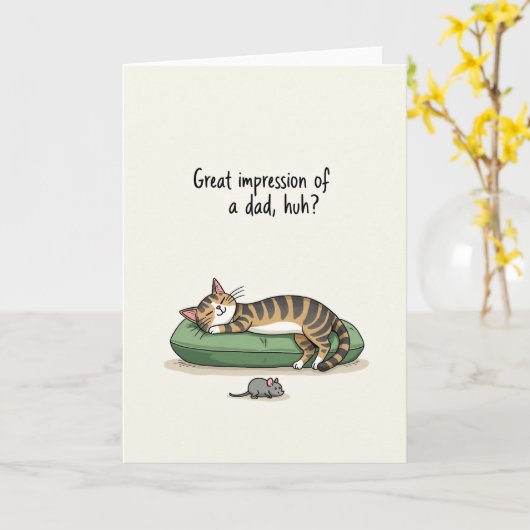 Rustende Kat Vaderdag Kaart (Gele Bloem)