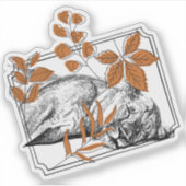 Rustende Leeuw en Herfstbladeren - Lijnwerkstijl Sticker (Voorkant)